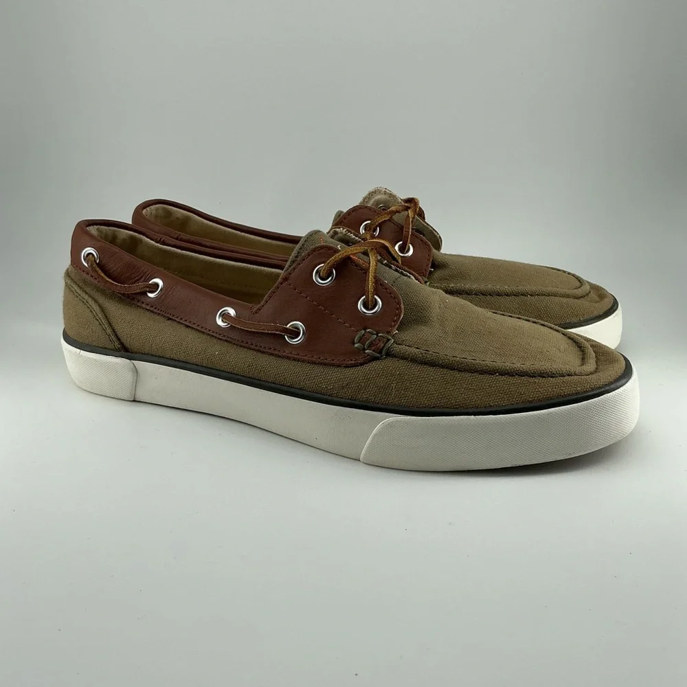 Polo Ralph Lauren Men’s Rylander Canvas Leather Details Boat Shoe Sz 9.5